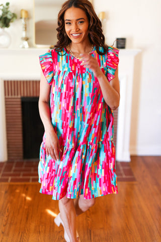 Feeling Bold Multicolor Abstract Print Tiered Ruffle Sleeve Dress - Online Only!