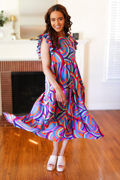 Feel Your Best Purple Abstract Print Smocked Ruffle Sleeve Maxi Dress - Online Only!