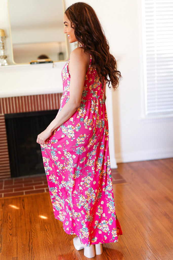 Pink Floral Print Fit and Flare Sleeveless Maxi Dress - Online Only! Pink Floral Print Fit and Flare Sleeveless Maxi Dress - Online Only!