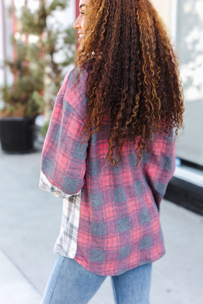 Pretty in Plaid Brushed Hacci Color Block Hoodie - Online Only!