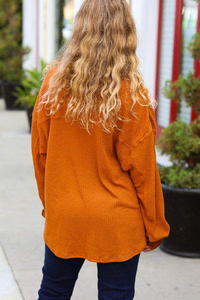Only For You Rust Waffle Button Down Oversized Shacket - Online Only!