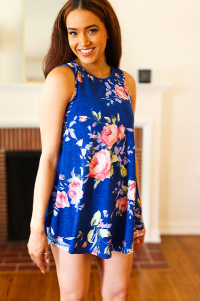 Sunny Days Navy Blue Floral Print Sleeveless Top - Online Only!
