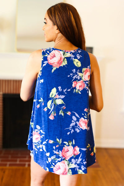 Sunny Days Navy Blue Floral Print Sleeveless Top - Online Only!