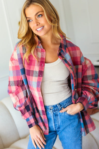 Check It Out Mauve Washed Plaid Button Up Top - Online Only!