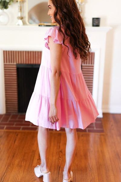 Baby Pink Embroidered Tiered Lined Dress - Online Only!