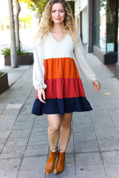 Beautiful You Orange & Multicolor Tiered Babydoll Dress - Online Only!
