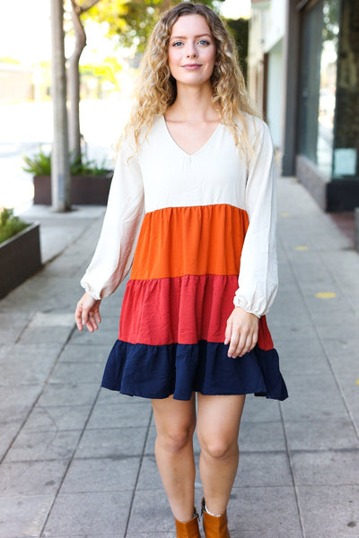 Beautiful You Orange & Multicolor Tiered Babydoll Dress - Online Only!