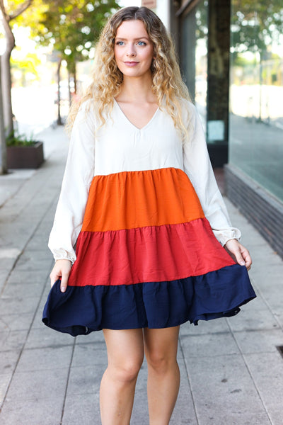 Beautiful You Orange & Multicolor Tiered Babydoll Dress - Online Only!