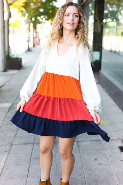 Beautiful You Orange & Multicolor Tiered Babydoll Dress - Online Only!
