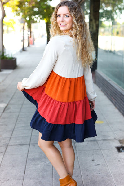 Beautiful You Orange & Multicolor Tiered Babydoll Dress - Online Only!