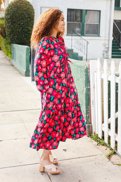Look Adorable Ribbon Bow Tie Babydoll Tiered Maxi Dress - Online Only!
