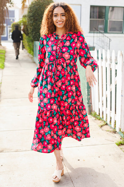 Look Adorable Ribbon Bow Tie Babydoll Tiered Maxi Dress - Online Only!