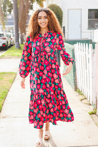 Look Adorable Ribbon Bow Tie Babydoll Tiered Maxi Dress - Online Only!