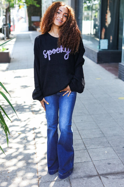 Black Embroidered "Spooky" Chunky Sweater - Online Only!