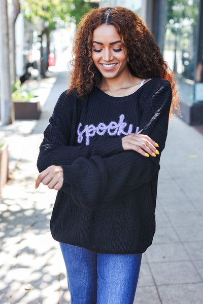 Black Embroidered "Spooky" Chunky Sweater - Online Only!