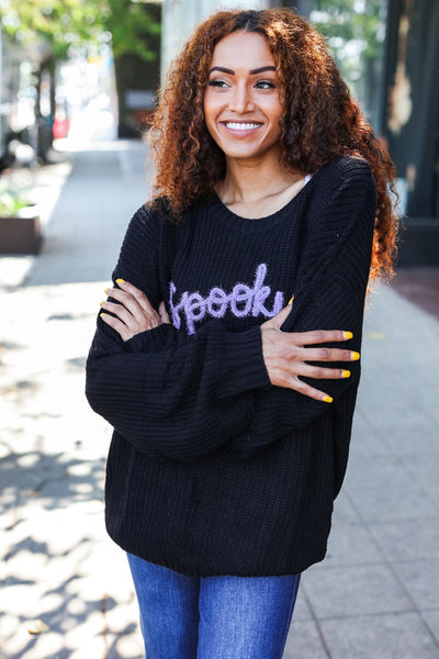 Black Embroidered "Spooky" Chunky Sweater - Online Only!