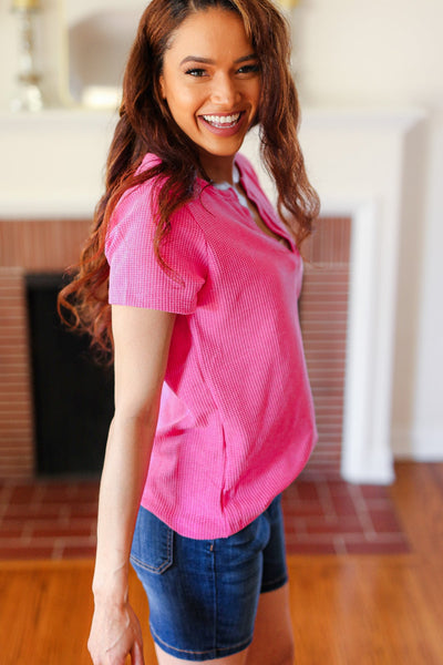 Feel Your Best Fuchsia Baby Waffle Henley Neckline Top - Online Only!