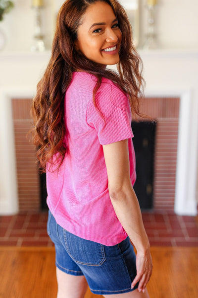 Feel Your Best Fuchsia Baby Waffle Henley Neckline Top - Online Only!