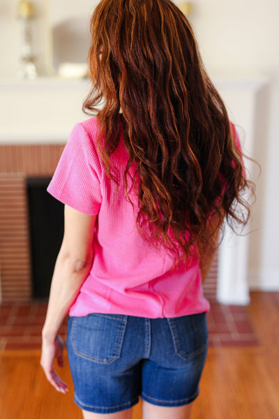 Feel Your Best Fuchsia Baby Waffle Henley Neckline Top - Online Only!