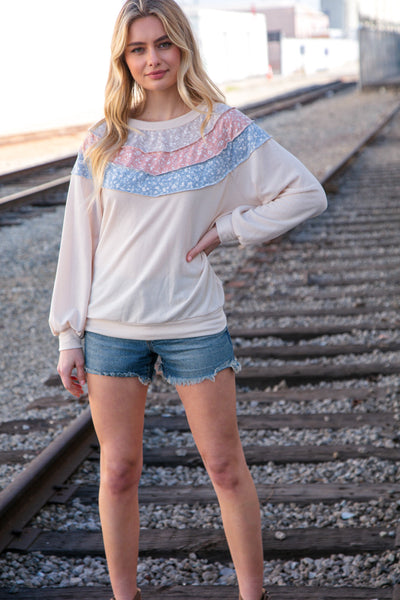 Taupe & Sky Blue Thermal Knit Out Seam Stitch Pullover - Online Only!