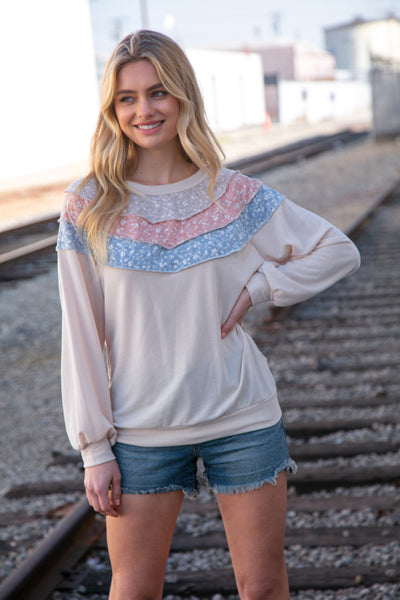Taupe & Sky Blue Thermal Knit Out Seam Stitch Pullover - Online Only!