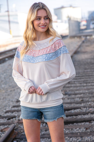 Taupe & Sky Blue Thermal Knit Out Seam Stitch Pullover - Online Only!