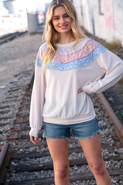 Taupe & Sky Blue Thermal Knit Out Seam Stitch Pullover - Online Only!