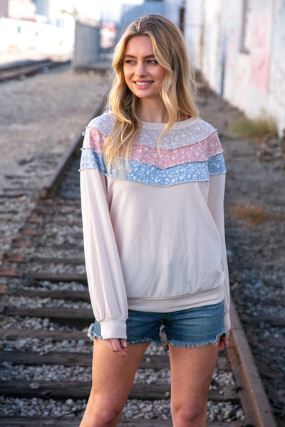 Taupe & Sky Blue Thermal Knit Out Seam Stitch Pullover - Online Only!