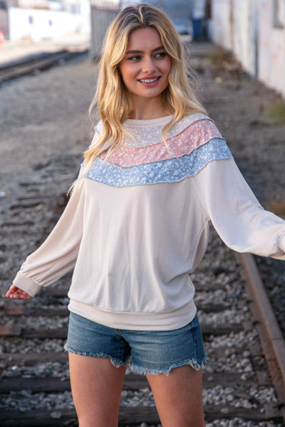 Taupe & Sky Blue Thermal Knit Out Seam Stitch Pullover - Online Only!