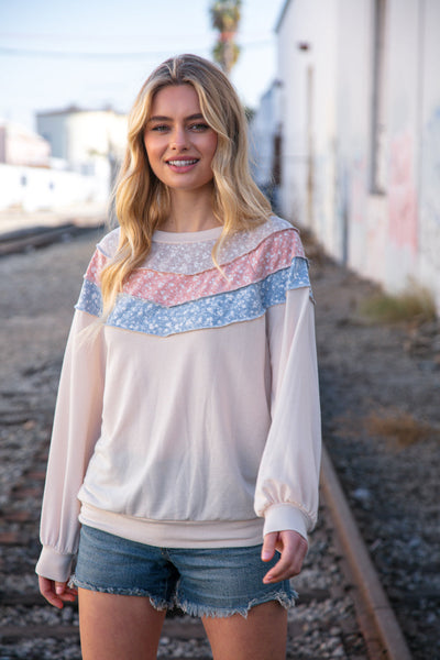 Taupe & Sky Blue Thermal Knit Out Seam Stitch Pullover - Online Only!