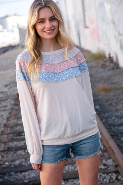 Taupe & Sky Blue Thermal Knit Out Seam Stitch Pullover - Online Only!