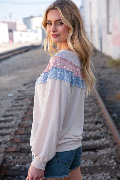 Taupe & Sky Blue Thermal Knit Out Seam Stitch Pullover - Online Only!