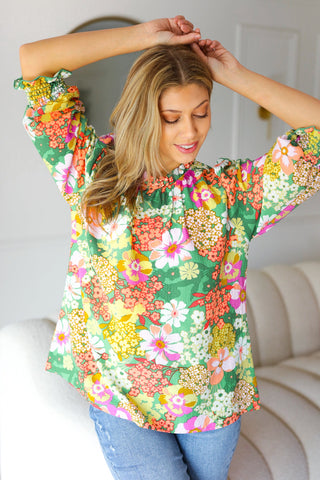 All For You Green Floral Print Frill Smocked Top - Online Only!