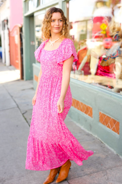 Perfectly You Fuchsia Ditzy Floral Fit & Flare Maxi Dress - Online Only!