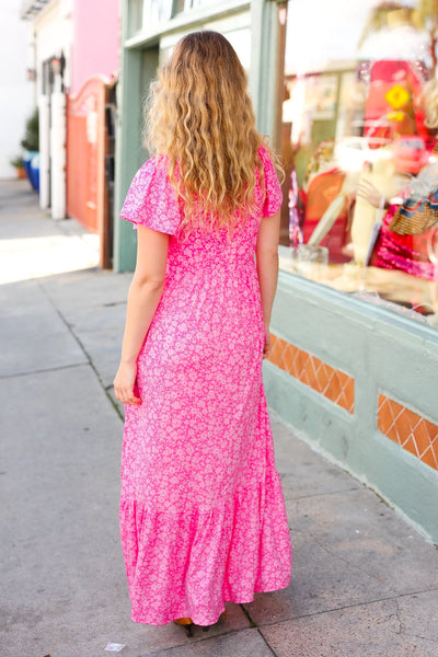 Perfectly You Fuchsia Ditzy Floral Fit & Flare Maxi Dress - Online Only!