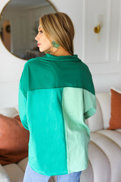 On The Way Up Mint Color Block Button Down Pullover - Online Only!