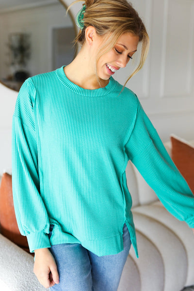 Live For Today Mint Mineral Washed Rib Pullover - Online Only!