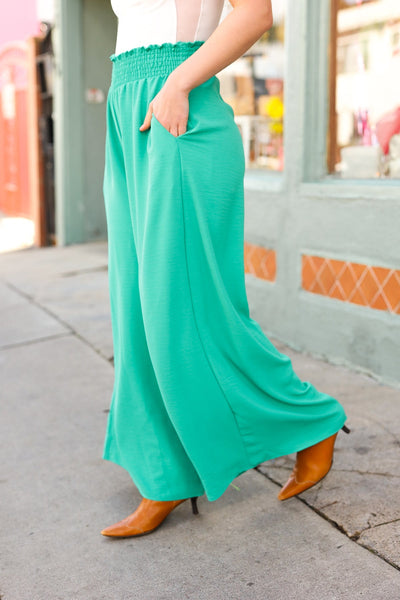 Just Dreaming Emerald Smocked Waist Palazzo Pants - Online Only!