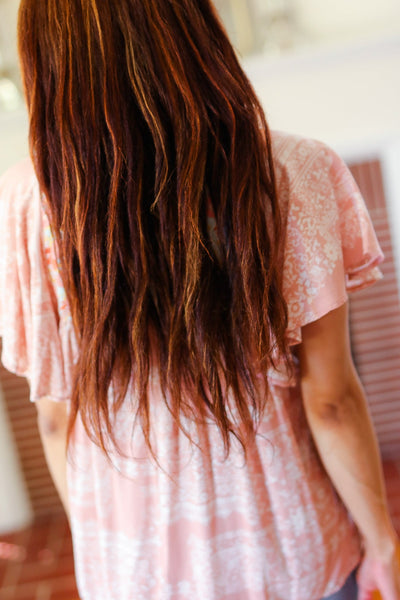 Blush Paisley Floral Yoke Tie Neck Top - Online Only!
