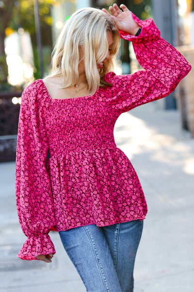 Always With You Fuchsia Smocked Ditzy Floral Ruffle Top - Online Only!