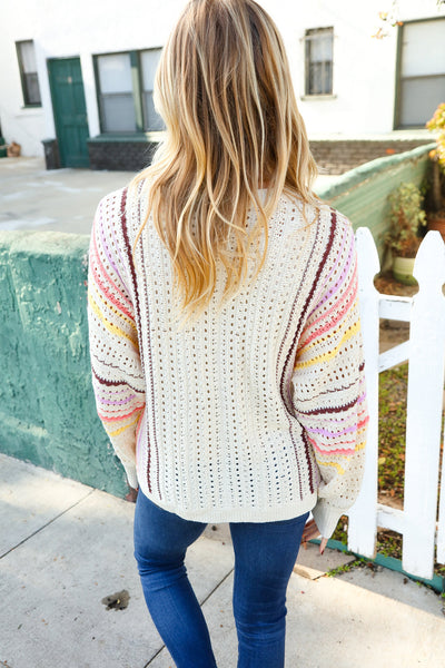 Easy Living Oatmeal Multicolor Stripe Dolman Crochet Cardigan - Online Only!