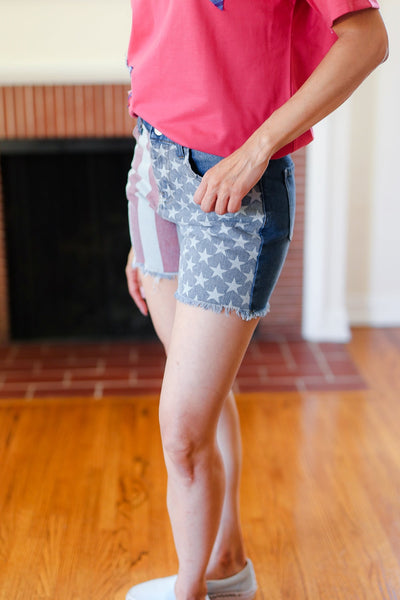 American Flag High Rise Frayed Hem Denim Shorts - Online Only!