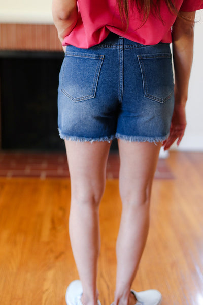 American Flag High Rise Frayed Hem Denim Shorts - Online Only!