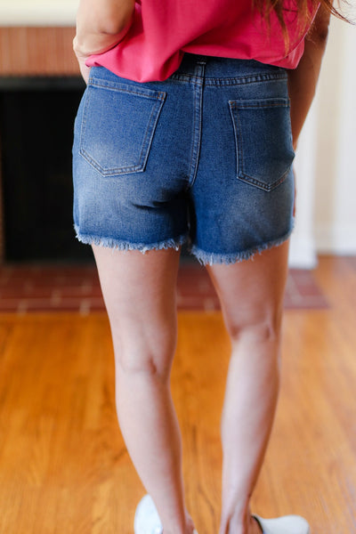 American Flag High Rise Frayed Hem Denim Shorts - Online Only!