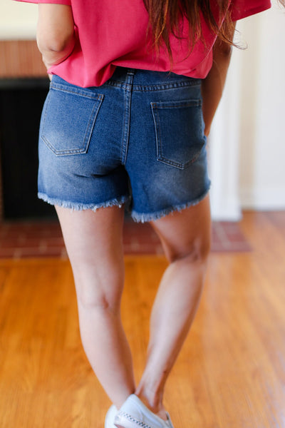 American Flag High Rise Frayed Hem Denim Shorts - Online Only!