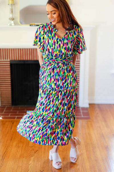 All For You Navy Multicolor Abstract Print Smocked Waist Maxi Dress - Online Only!