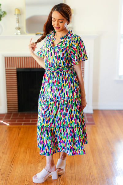 All For You Navy Multicolor Abstract Print Smocked Waist Maxi Dress - Online Only!