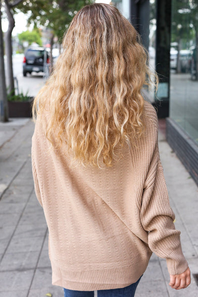 Autumn Vibes Taupe Asymmetrical Knit Sweater - Online Only!