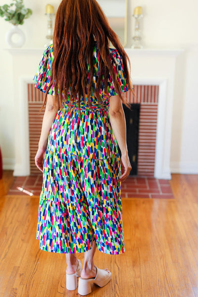 All For You Navy Multicolor Abstract Print Smocked Waist Maxi Dress - Online Only!