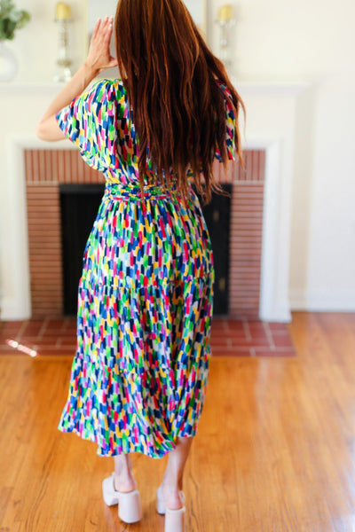 All For You Navy Multicolor Abstract Print Smocked Waist Maxi Dress - Online Only!